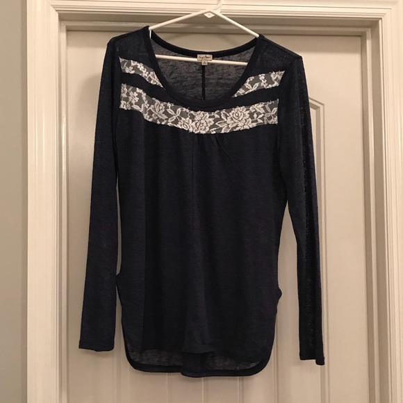 belk Sweaters Chip Pepper Navy And White Lace Sweatertop Poshmark